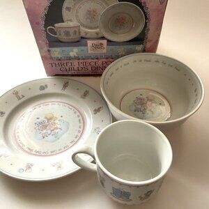 PRECIOUS MOMENTS VINTAGE 90S PORCELAIN CHILDS DINNER SET THREE PIECE